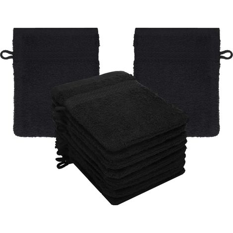 Ensemble de 10 gants de toilette Betz, 16 x 21 cm, PREMIUM, 100 % coton, couleur : noir (1/5)