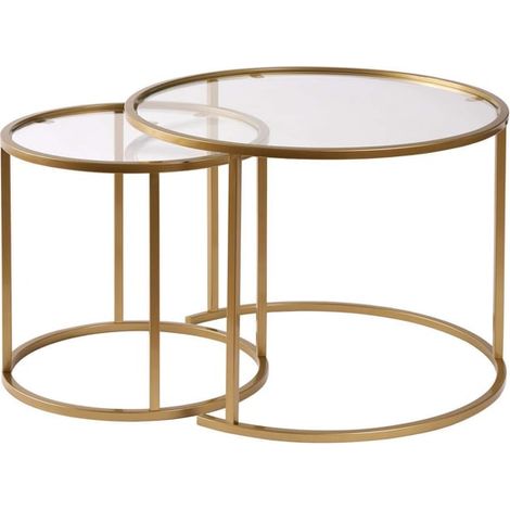 Ensemble de tables basses rondes en verre et métal Aurum Transparent 60 - Or (1/5)