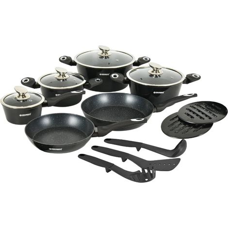 Batterie de cuisine 15 pieces a revetement marbre compatible induction