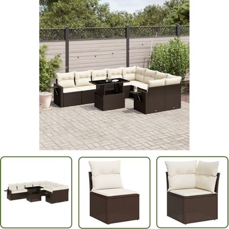 The Living Store 10-tlg. Garten-Sofagarnitur mit Kissen Braun Poly Rattan - Gartenmöbel Set - Esszimmergarnitur - Outdoor Möbel - Lounge Garnitur - Rattan Gartenmöbel (1/5)