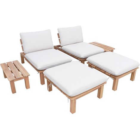 sweeek - Modulares Loungeset aus naturfarbenem Akazienholz, 2-Sitzer, 3-fach verstellbar mit Tisch