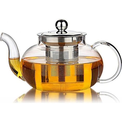 Théière en verre avec couvercle amovible en acier inoxydable et infuseur intégré, 33 oz (1/5)