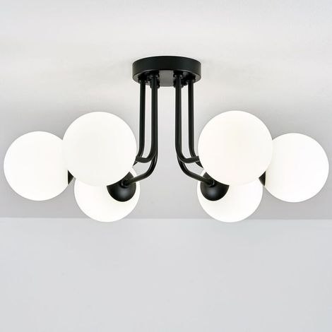 Lustre moderne, plafonnier G9, semi-plafonnier, convient aux salons et aux couloirs, sans source lumineuse (noir, 6 lamps) (1/5)