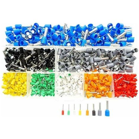 Ensemble 800 virole de bootlace connecteur à sertir cordon isolé épingle embouts terminaux trousse Assortiment de 0.5 mm² 6 mm² pour projets électriques avec boîte de rangement (1/5)