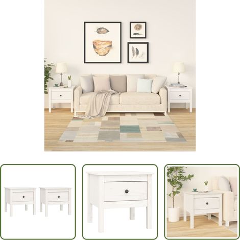 Bois de pin massif - Tables d'appoint 2 pcs Blanc 50x50x49 cm Bois massif de pin (1/5)