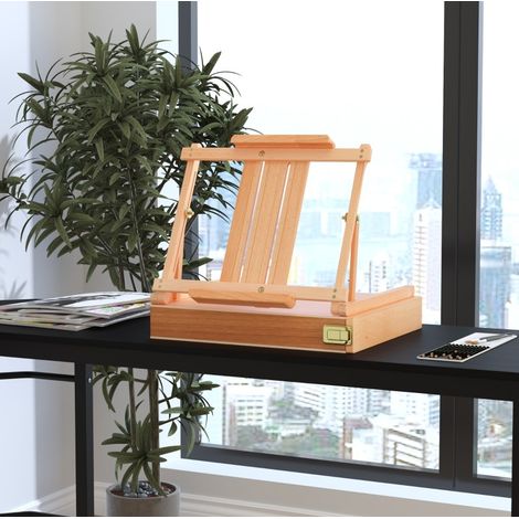 Chevalet de table en bois de hêtre, pliable, inclinable, avec tiroir, naturel OKMYHOME (1/5)