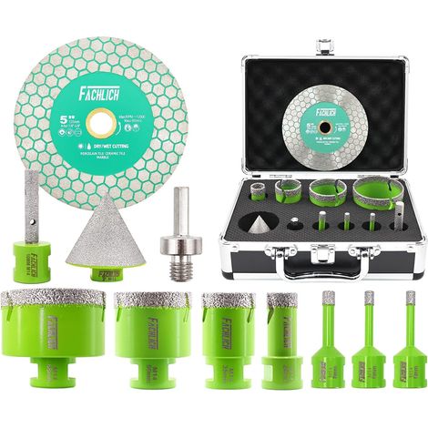Scie Cloche Carrelage Kit - 11 Pièces Foret Diamant Carrelage Kit(6/6/8/20/35/50/68mm+10mm Fraise+50mm Foret Chanfreineuse+Adaptateur)+Disque Diamant,Scie Cloche Diamantée (1/5)