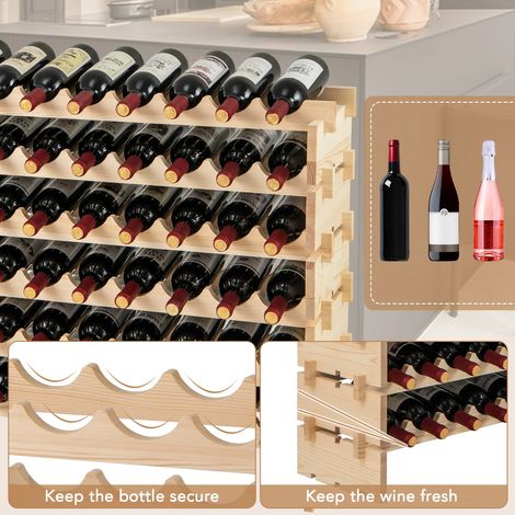Stackable Modular Wine Rack for 60 Bottles 6-Tier Bottle Rack for Wine Collections Natural (1/5)