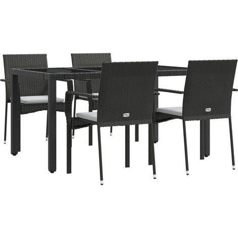 vidaXL 5 Piece Garden Dining Set with Cushions Black Poly Rattan (1/5)