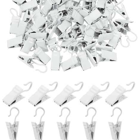 Crochets pour rideaux, clips pour guirlandes lumineuses, crochets décoratifs, adaptés au camping, présentation artisanale, 100 pièces (blanc) (1/5)