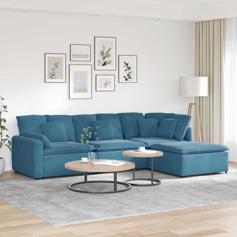 Modulares Sofa mit Fußhocker Kissen Samt Blau vidaXL (1/5)