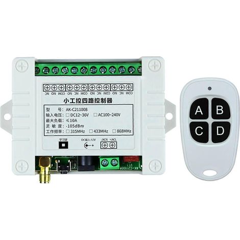 Interrupteur sans fil 4 canaux 433 MHz, télécommande DC 12V, blanc, pour système de contrôle à distance (1/4)