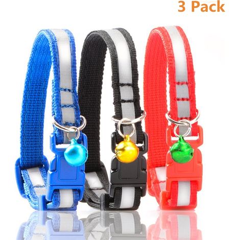 Collier Pour Chat - Réfléchissant Avec Clochette - Design Sécurisé Détachable - Nylon Et Polypropylène - Ajustable 19 À 30 Cm - Pour Chat Intérieur/Extérieur - Lot De 3
