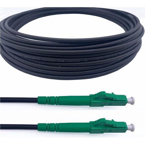 Elfcam - 50m Câble à Fibre Optique en Acier Blindé LC/APC à LC/APC OS2 Monomode Simplex LSZH Noir
