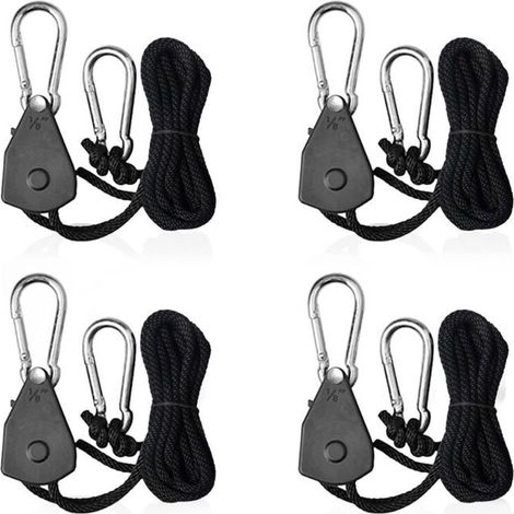 Cordes à cliquet réglables 2,4m – Lot de 4 – Charge max 34kg par cliquet – Crochets acier inoxydable pour intérieur et extérieur (1/5)