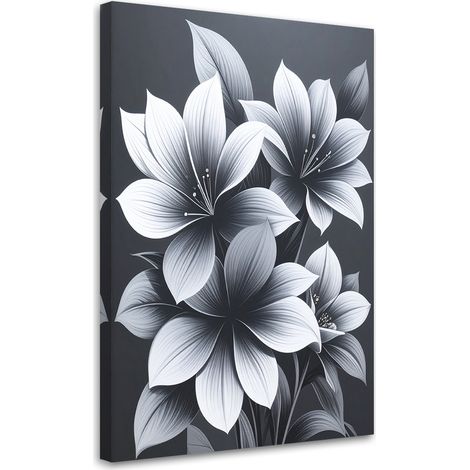 Stampe su Tela, Fiori bianchi su sfondo nero in un'elegante composizione. - 20x30 (1/2)