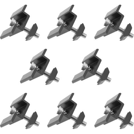Lot de 8 pinces centrales en T pour module solaire, support de panneau solaire, pince intermédiaire anodisée noire avec vis à tête cylindrique et écrou à fente (30 mm) (1/5)