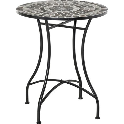 Tavolino da Giardino Ø60x71 cm in Metallo con Mosaico Nero (1/5)