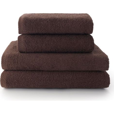 Plafonnier Cristal Lot de 4 Serviettes - 2 Bain Et 2 Toilette - Coton Peigné 400g - Brun (1/5)
