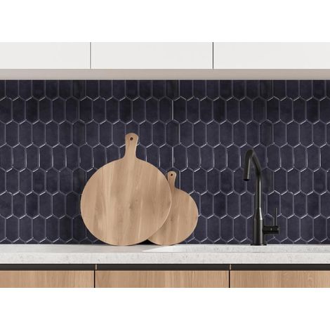 Lot de 12 Crédences Adhésives Souples Hexagone Noir 30,5 x 30,5 cm - 1,12 m² - Effet Carrelage - Livraison gratuite (1/5)