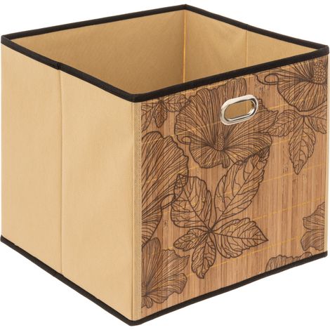 5Five Simply Smart – Panier de rangement en bambou naturel 31x31 cm – Motif floral élégant – Poignée chromée – Pliable pour un rangement facile (1/8)