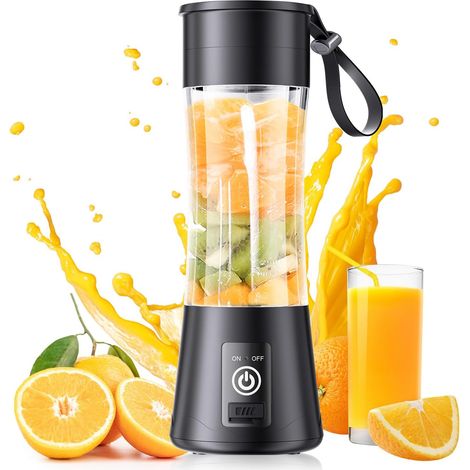 Blender portable - Idéal pour les smoothies et milkshakes - Bol mélangeur motorisé - Mini centrifugeuse à jus - Blender en pichet - Idéal pour les pique-niques, le sport, la maison et le bureau - Noir (1/5)