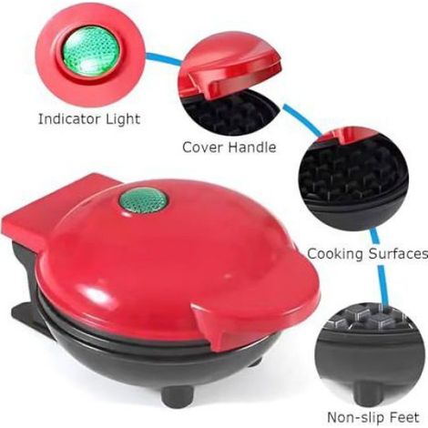 Gaufrier - 350 W - Plaque De Cuisson 10 Cm - Revêtement Antiadhésif - Compact Avec Voyant Lumineux Et Poignée Cool Touch - 1 Pièce (1/5)
