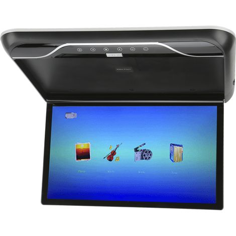 Écran LCD 19 pouces rétroviseur toit voiture rabattable 1080P 16 couleurs lumière ambiance contrôle tactile USB Noir (1/5)