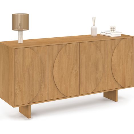 Buffet 160 cm ARVIN 4 portes avec reliefs arrondis bois clair (1/5)