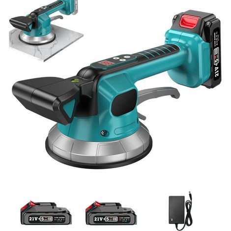 Cordless Vibrating Suction Cup for Tiles - Leveling Machine with 2 x 1500mAh Batteries, 145mm Suction Cup, 10 Adjustable Speeds, 150kg Adsorption Capacity for Professional and DIY Use (1/4)
