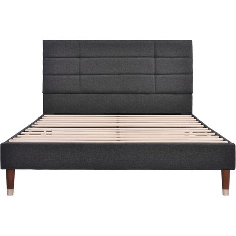 Cama tapizada 140x200 cm con somier de láminas, cabecero, gris oscuro, MODENUIT (1/5)