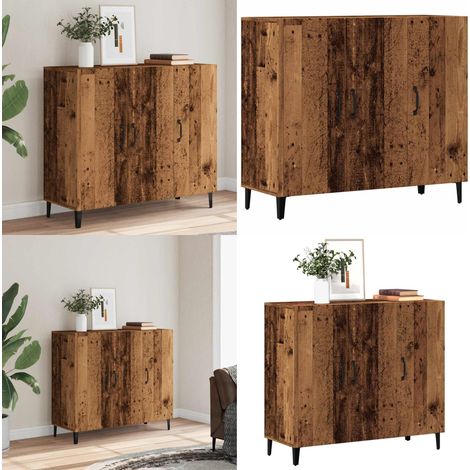 Aparador de madera de ingeniería envejecido 90x34x80 cm - Aparador industrial - Almacenamiento