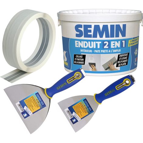 Semin – Pack de 1 bande armée 12,5 m – 1 enduit 2 en 1 7 kg – 1 couteau à enduire 10 cm – 1 couteau à enduire 15 cm (1/5)