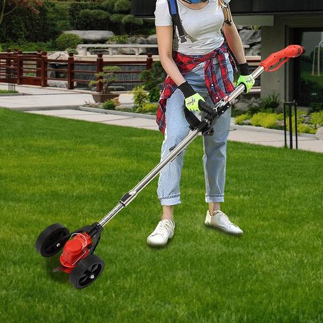 Tondeuse à Gazon, 200W Débroussailleuses avec 2 Roues, Coupe-Herbe sans Fil avec 1 Cellules 1300mAh Li-ION Battery, pour à l'élagage des Jardins, à la Tonte des pelouses (Rouge)