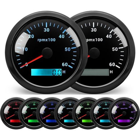 Elektronischer Drehzahlmesser mit 7 Farben, 85 mm Durchmesser, schwarz, automatischer Farbwechsel, 0–6000 U/min, LED-Anzeige, geeignet für Pkw, Boote und Lkw, 9–32 V