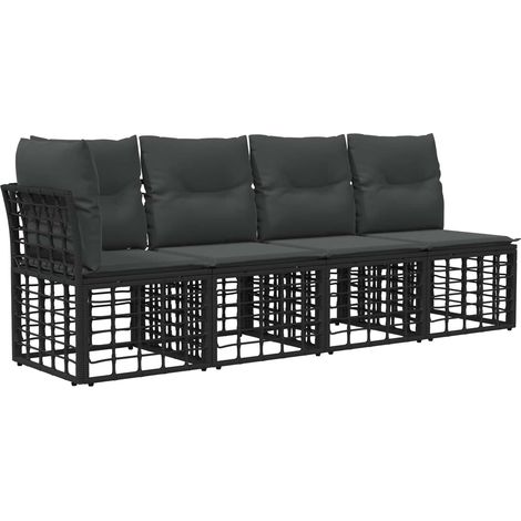 4-Seater Garden Sofa with Left Arm 4 pcs 4-Seater Black vidaXL