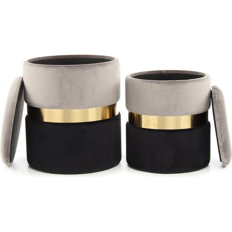 Set di 2 pouf contenitore Zora in velluto grigio e oro (1/3)