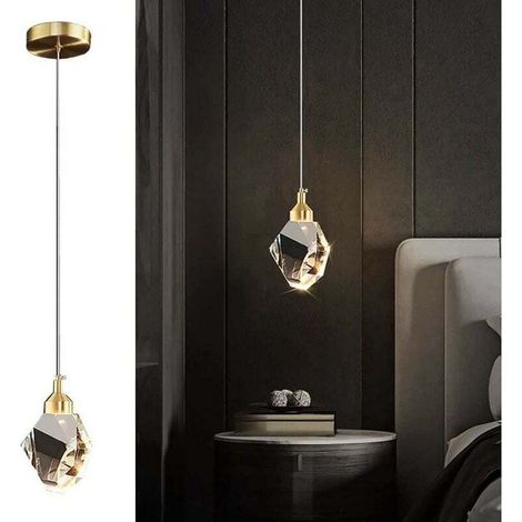 Moderne Kristall-Pendelleuchte, 3-farbige LED-Kristall-Pendelleuchte, für Kücheninsel, Schlafzimmer, Wohnzimmer, Esszimmerbeleuchtung (Gold)