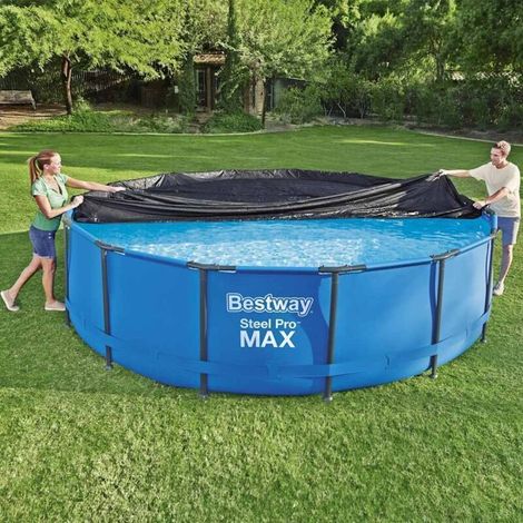 Bâche de protection pour piscine ronde de 457 cm – En PVC résistant avec orifices de drainage – Compatible avec piscines en acier et structure hybride – Couleur anthracite (1/5)