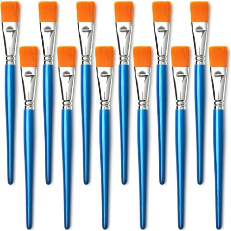Pennelli piatti, confezione da 12, grandi pennelli in fibra sintetica, manico in legno, adatti per acquerello, pittura ad olio, lavori creativi, trucco per viso e corpo. (1/5)