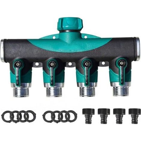 4-Outlet Sprinkler Hose Connector, Distributor, Watering Fitting, Extension Connector, Tap Adapter - Keeper