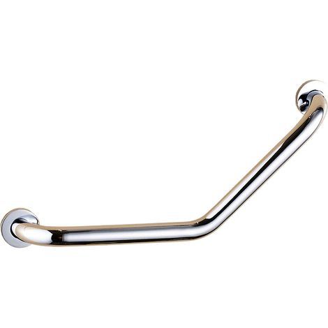 Main courante inclinée à 135°, acier inoxydable 304 poli brillant, 250x250mm – fixation à 3 trous pour une installation sécurisée. (1/5)