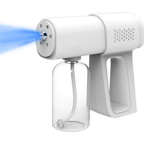 Brumisateur désinfectant professionnel, pistolet pulvérisateur sans fil à particules fines de 380 ml, brumisateur désinfectant portatif à lumière bleue pour une désinfection sans contact (blanc) (1/4)