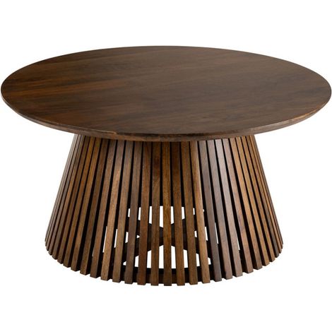 Paris Prix – Table basse ronde en bois de manguier 90cm – Plateau D. 90 x H. 8 cm – Pied D. 68 x H. 44 cm – À monter soi-même (1/3)