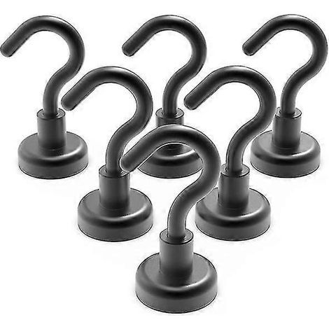 Lot de 6 crochets magnétiques ultra-résistants avec crochet pour réfrigérateur, crochet robuste pour plafond, petit crochet magnétique pour fourgonnette, fixation murale (noir).