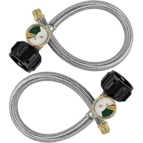 Tuyau de propane de 15 pouces pour VR avec manomètre pour réservoirs de 5 à 40 lb - Tuyau de propane tressé en acier inoxydable à raccord rapide (1/5)