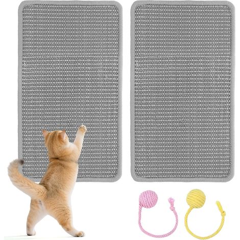 Juego de 2 esteras de sisal de 3030 cm, color gris, + bolas de sisal antideslizantes para pared/sofá. (1/4)