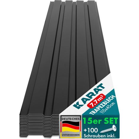 Trapezblech Wand- & Dachverkleidung Profilblech Schwarz 15 Stück 115 x 45 cm