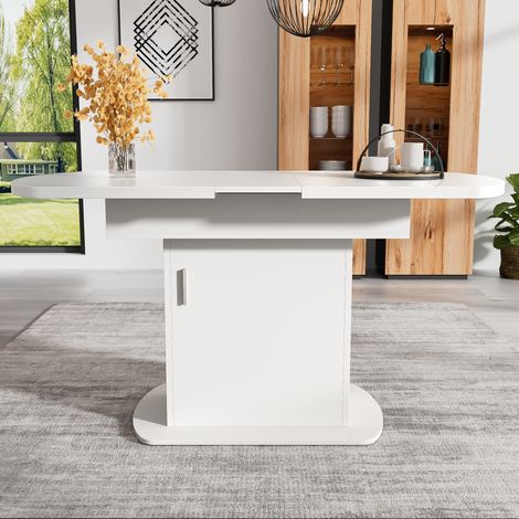 Mesa de comedor extensible 110/130x70x75 cm blanca y plateada en tablero de partículas con almacenamiento (1/5)