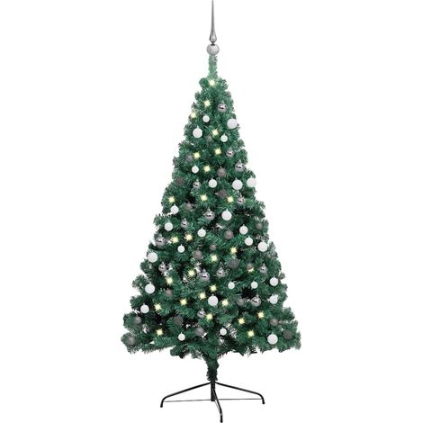Künstlicher Halb-Weihnachtsbaum Beleuchtung Kugeln Grün 180 cm